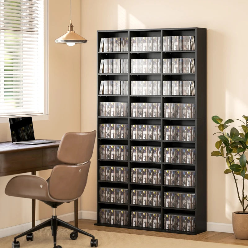 Media Storage Cabinet, 9-Tier DVD Shelf with 21 Adjustable Shelves, Holds 835 CDs, 500 DVDs or 640 Blu-rays, Black