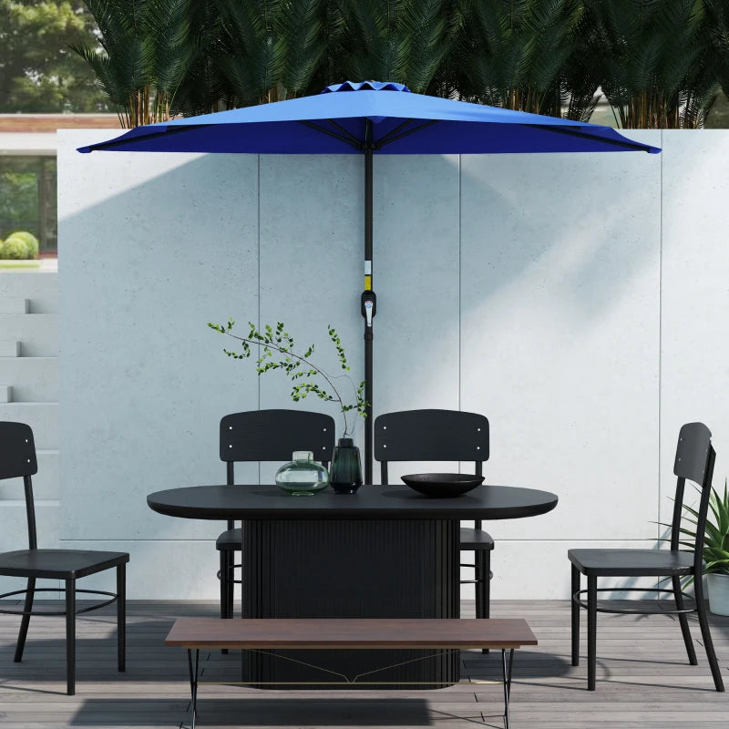 9ft Half Round Umbrella Outdoor Patio Garden Balcony Parasol Window Sun Shade w/ 5 Ribs, Deep Blue