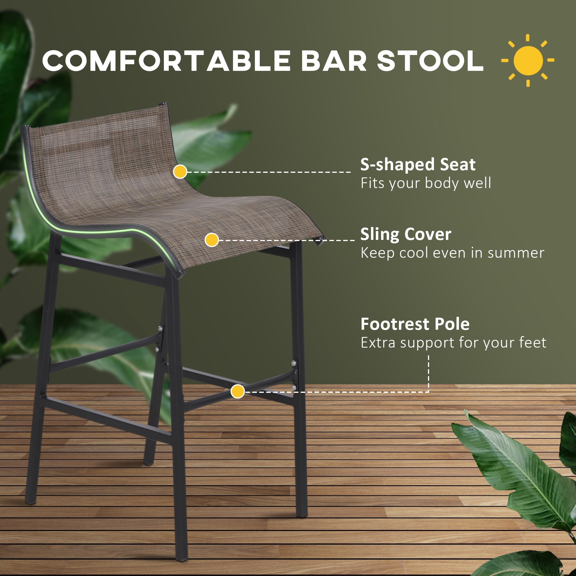 Outsunny Outdoor Patio Pub Set 3pcs Garden High Bistro Set Table 2 Bar Stools Dining Tan