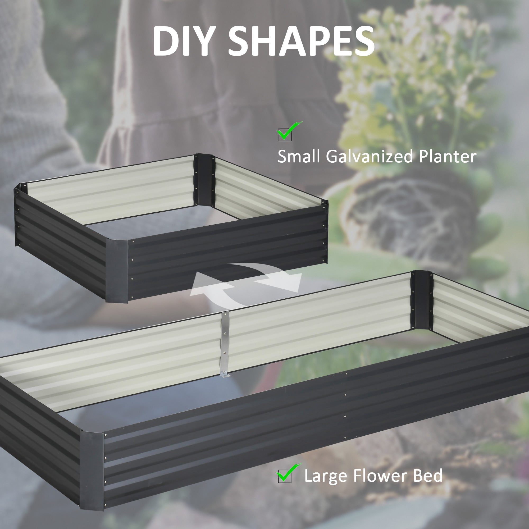 Outsunny Galvanized Raised Garden Bed 95" x 36" x 12" Metal Elevated Planter for Flowers Herbs Succulents Outdoor Gardening Grey