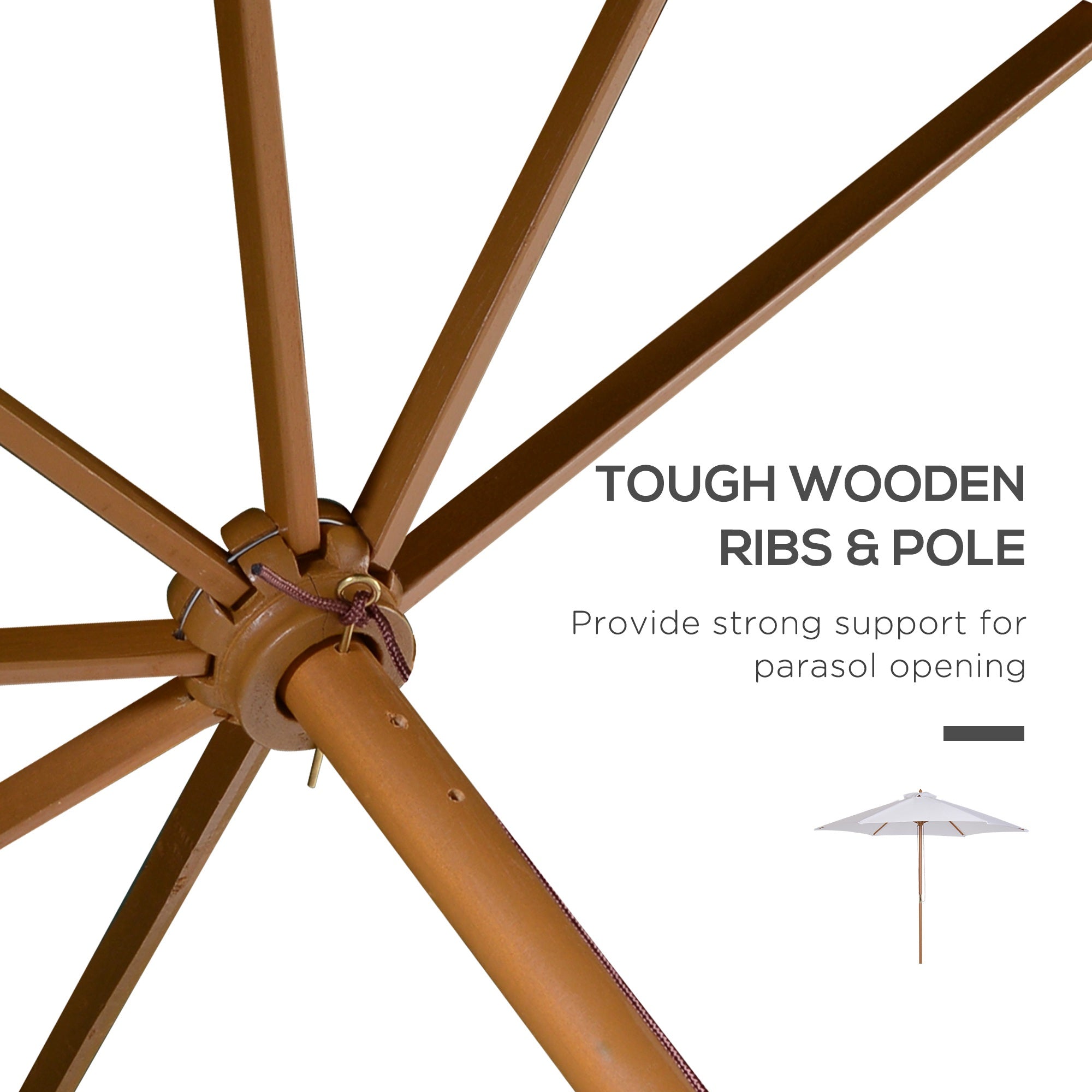 Outsunny Market Outdoor Patio Wood Sun Umbrella ⌀9' x 8' H Sunshade Garden Parasol UV Protection Beige