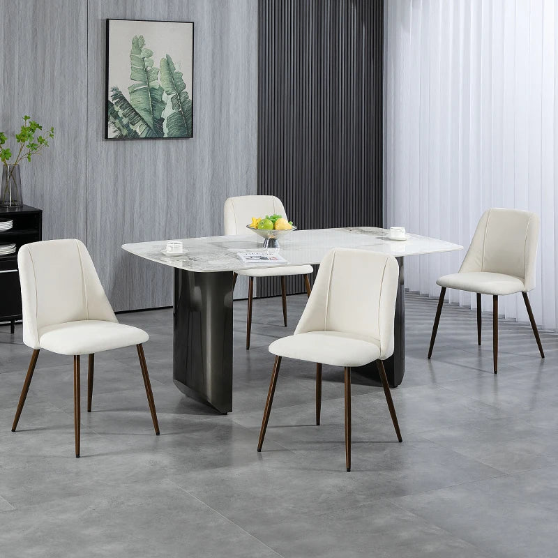 Upholstered Dining Chairs Set of 4, Velvet Accent Chair with Back and Wood-grain Steel Leg for Kitchen, Cream White