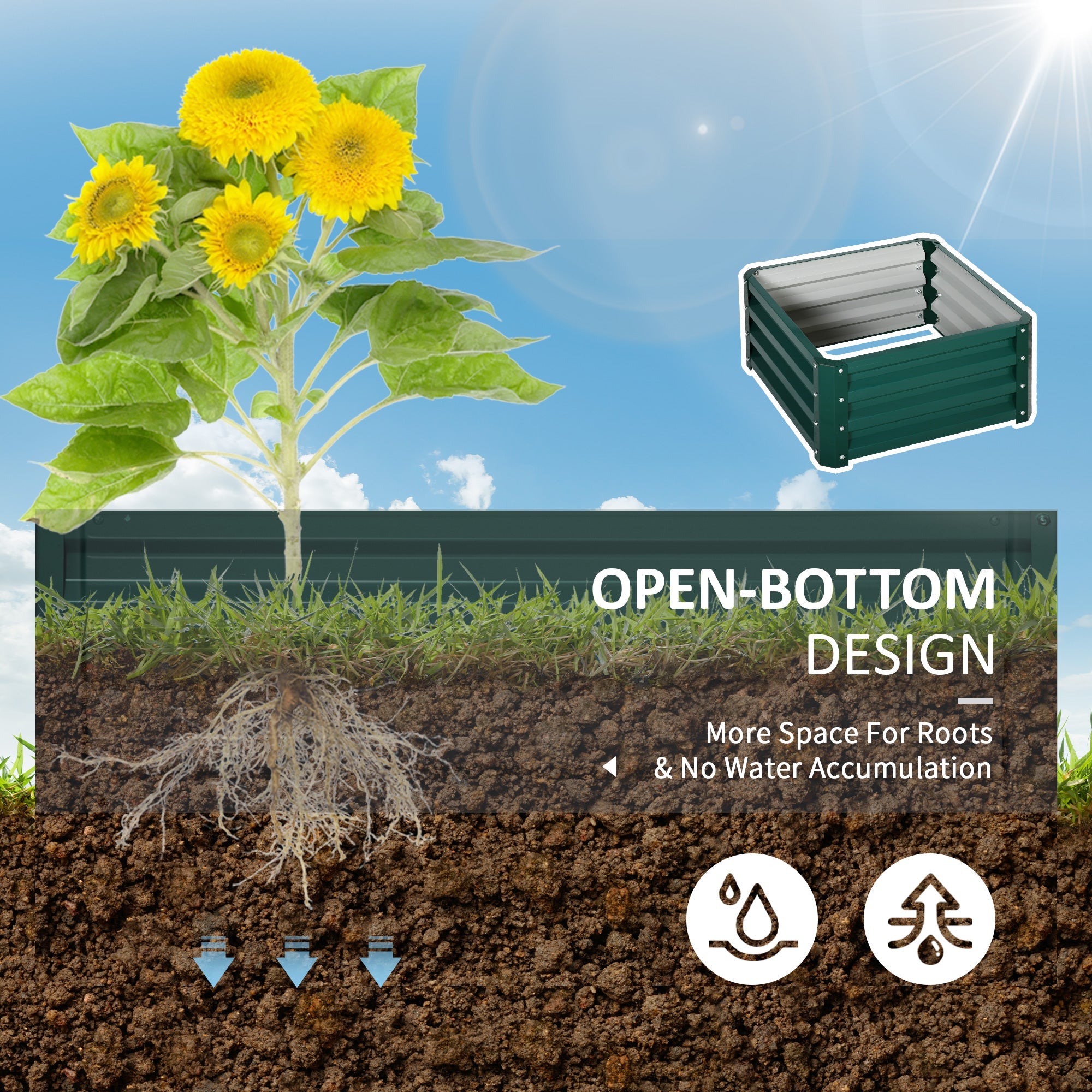 Outsunny 2' x 2' Raised Garden Bed 2-Pieces with Color Steel Frame for Vegetables Flowers Herbs Green