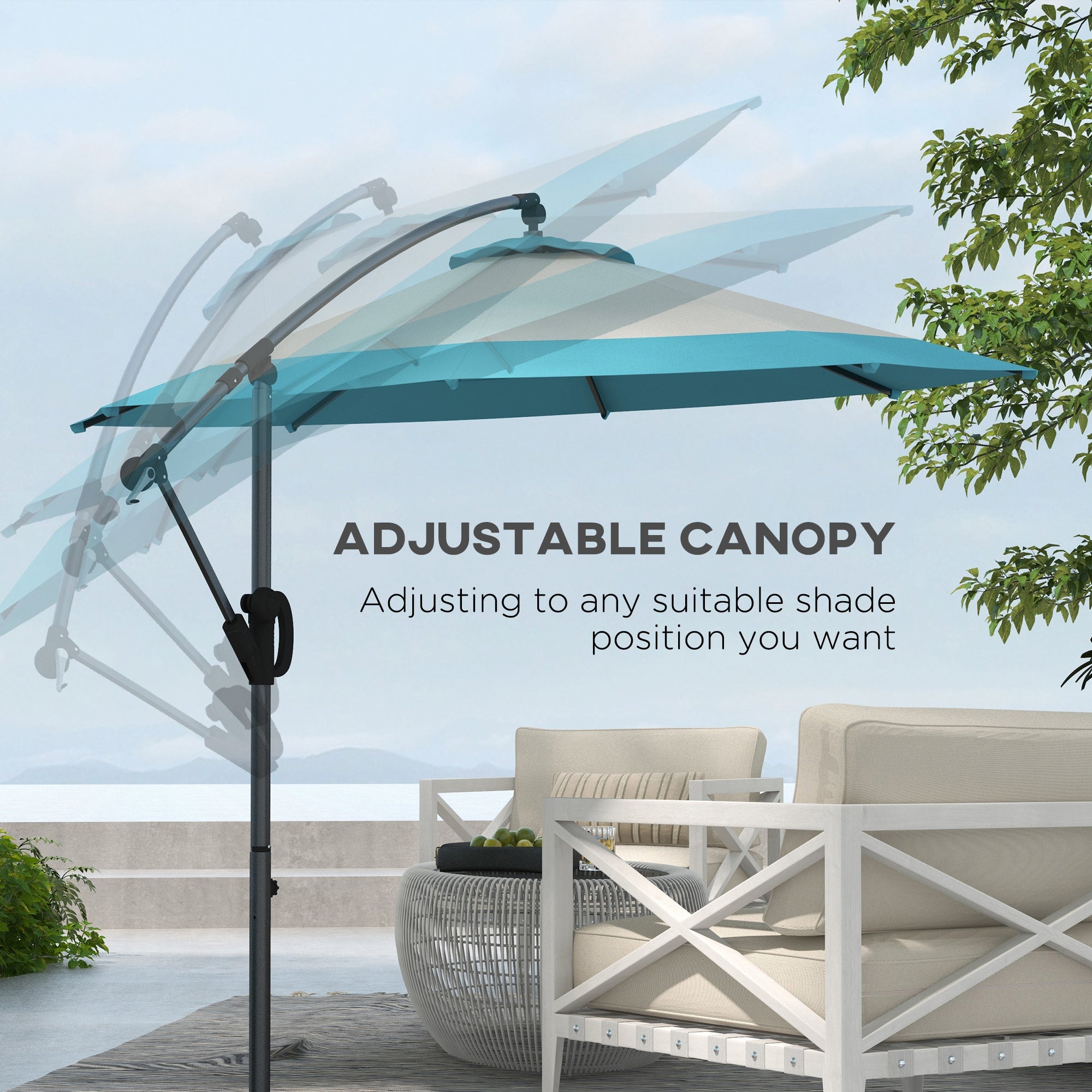 Outsunny 10 FT Cantilever Umbrella, Round Hanging Offset Umbrella with Crank, Tilt and Cross Base for Garden, Backyard, Blue