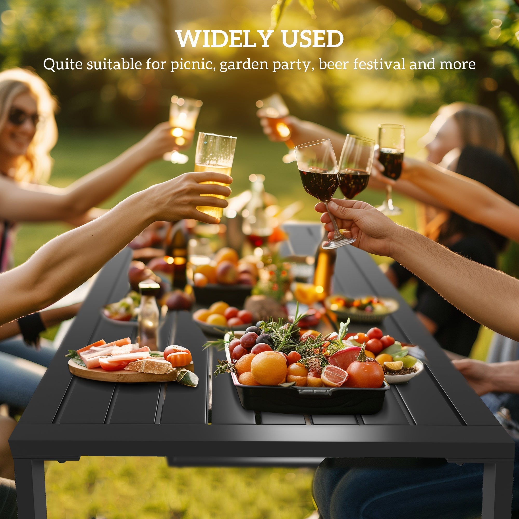 Outsunny 3-Piece Metal Outdoor Picnic Table Set, Durable Garden Patio Furniture with 2 Benches, Black