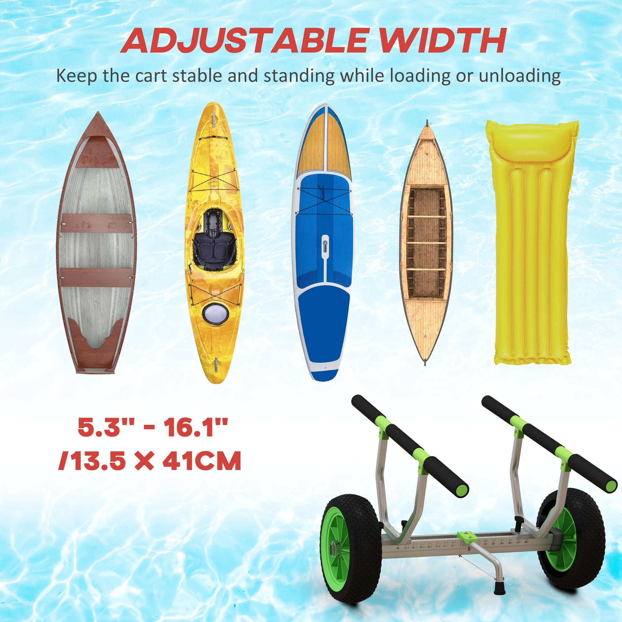 Soozier Kayak Cart Dolly with Adjustable Width and Flat-Free Wheels, Aluminum Frame, for Kayaks, Canoes, Paddleboards