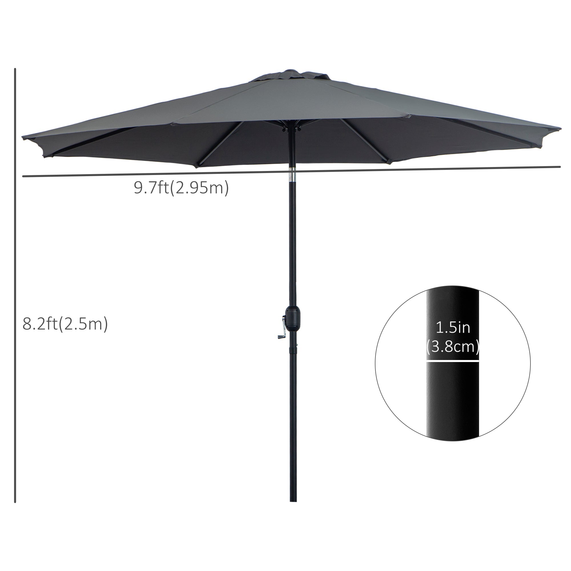 Outsunny 10'x 8' Steel Frame Patio Sun Umbrella Round Market Garden Parasol Outdoor Canopy Grey