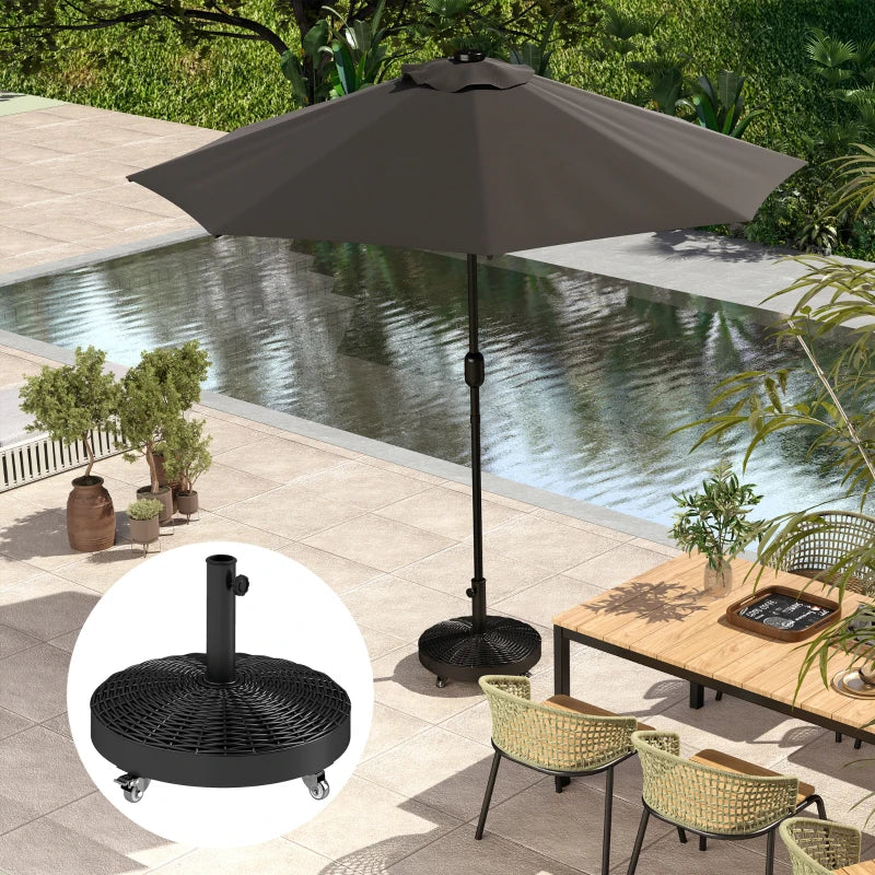 Round Umbrella Base with Wheels, Cement-Filled 55 lbs Parasol Stand, Black - Great for Garden and Patio