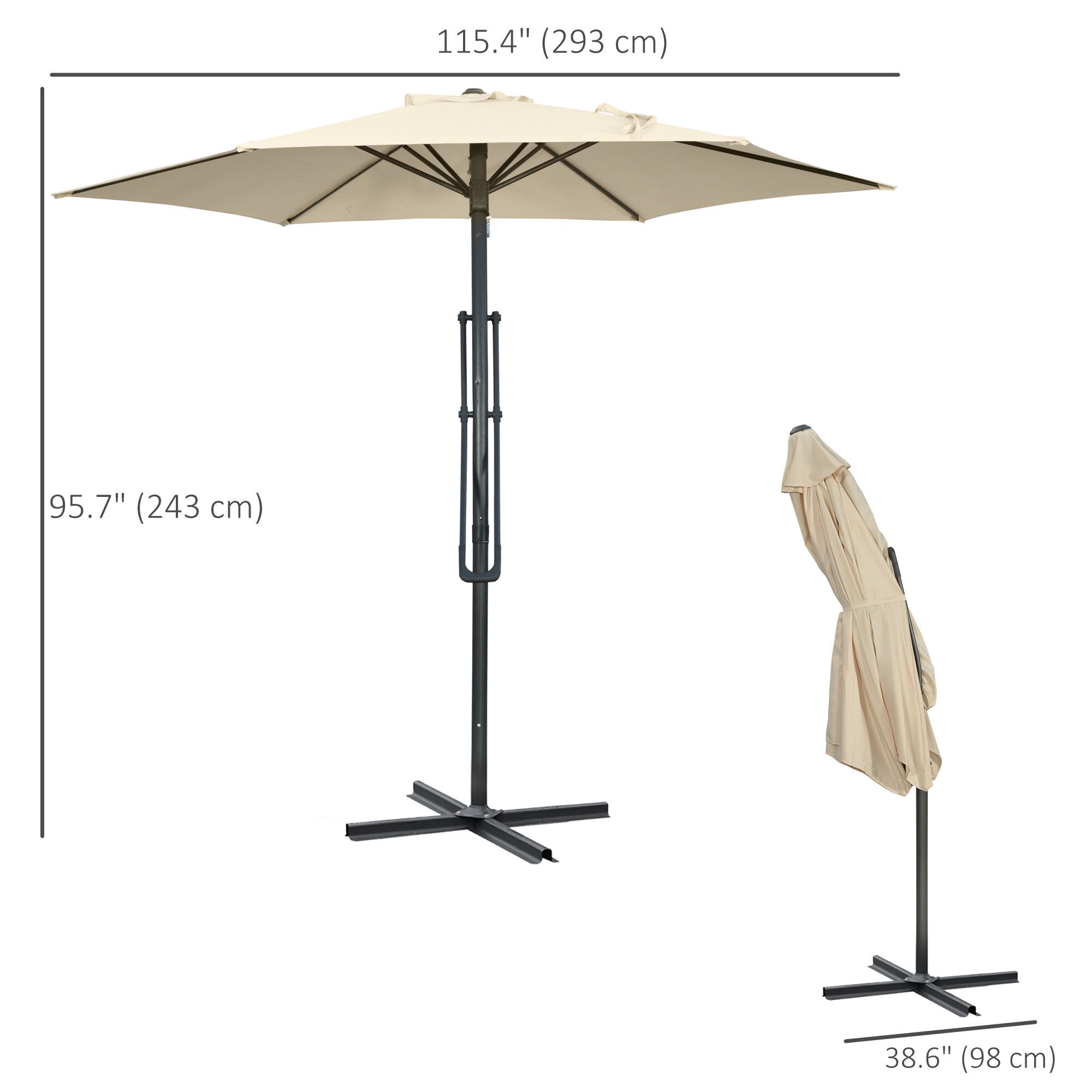 Outsunny 10ft Cantilever Patio Umbrella Offset Parasol with Crank Handle, Cross Base for Garden, Deck, Cream White