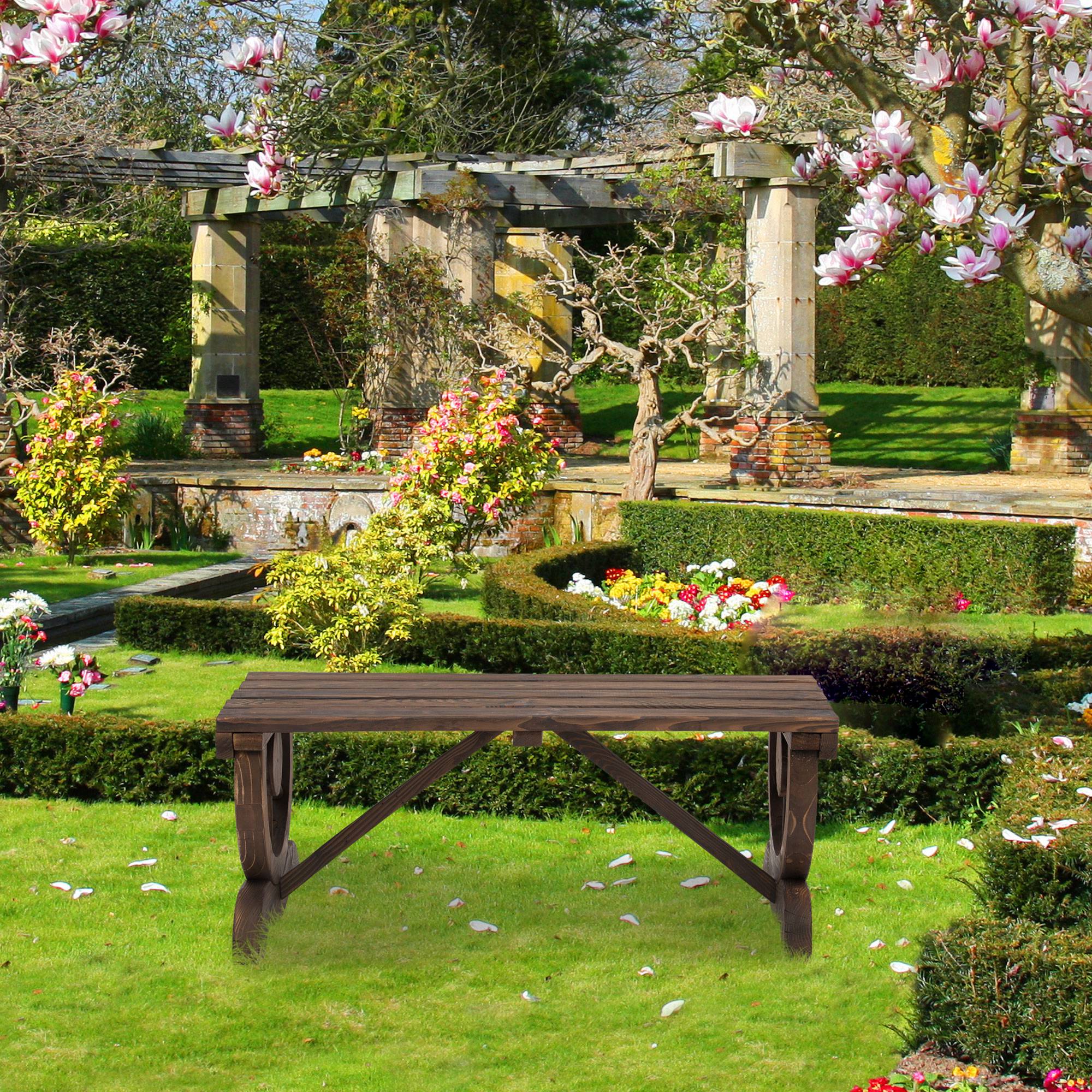 Outsunny Rustic Wooden Wheel Outdoor Garden Bench 2-Person Unique Design Durable Construction