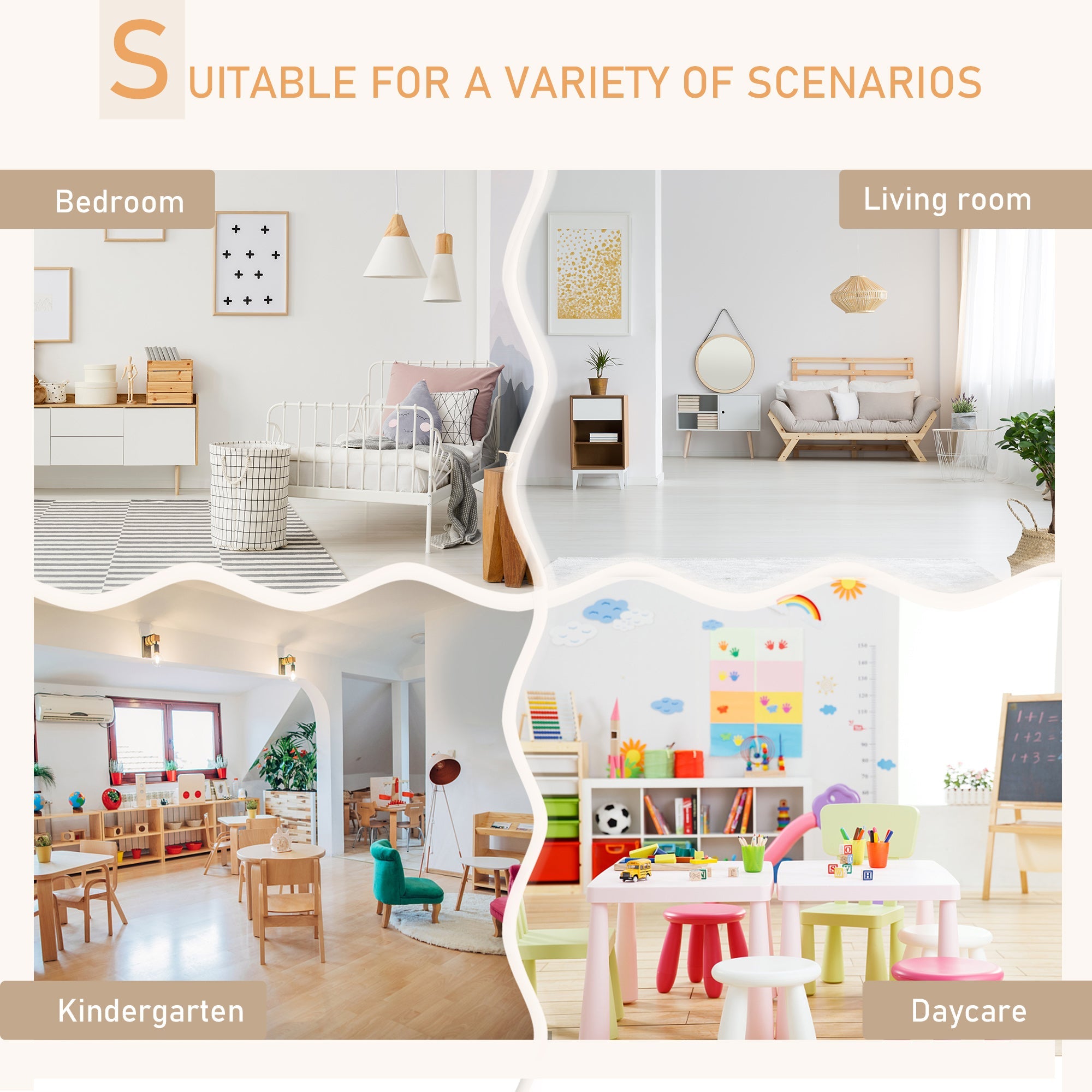 Qaba Wooden Kids Table & Chair Set: Cute Bear Design, Rounded Edges for Toddler Dining/Play in White