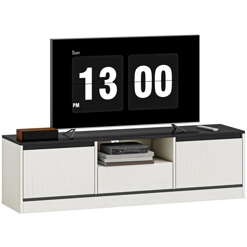 TV Stand for 55-60 Inch TV, Entertainment Center w/ Cabinets, Shelf, Drawer and Cable Management for Living Room, White