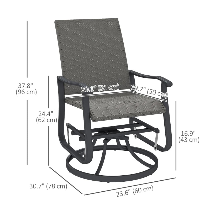Rattan Patio Glider, Wicker Outdoor Glider Swivel Chair with Steel Frame, High Back for Backyard Porch, Grey