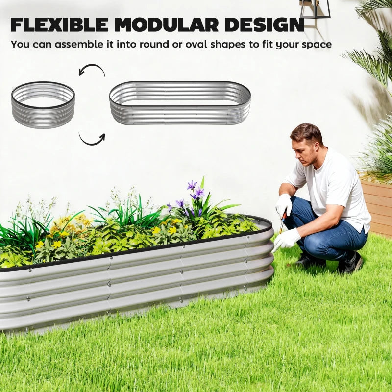 Galvanized Raised Garden Bed, 6 x 2 x 1 ft Modular Metal Garden Beds with Rubber Strip Edging, Silver