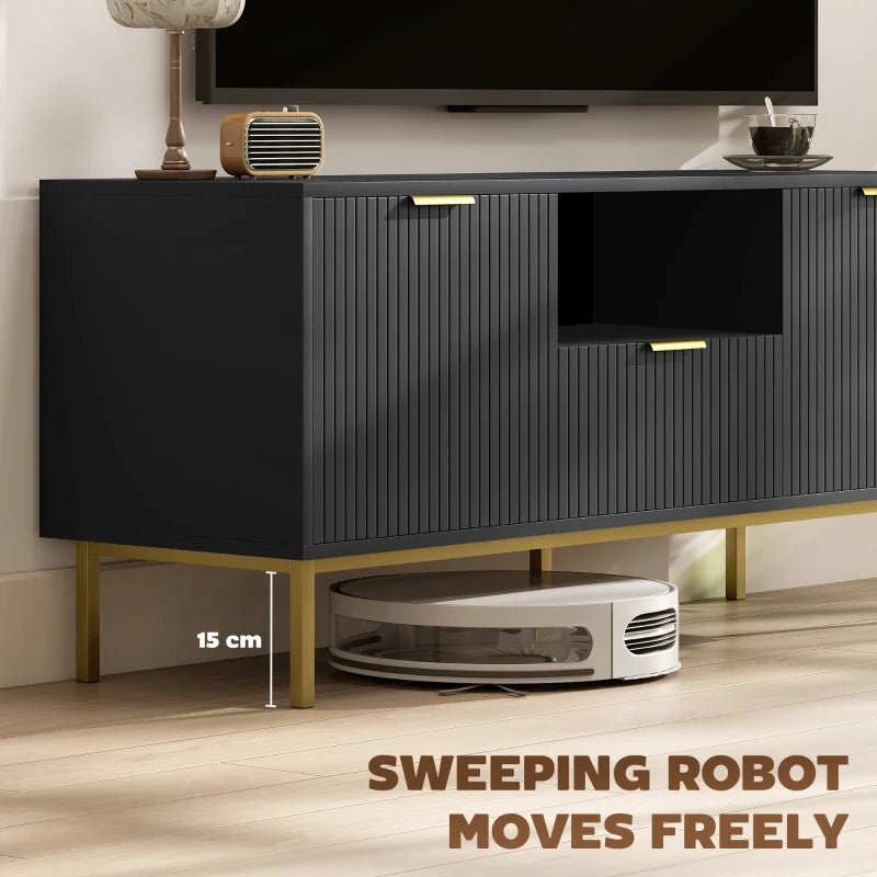 Modern TV Console for TVs up to 50 Inch, Entertainment Center with Smart RGB LED Lights and Soft Close Doors, Black
