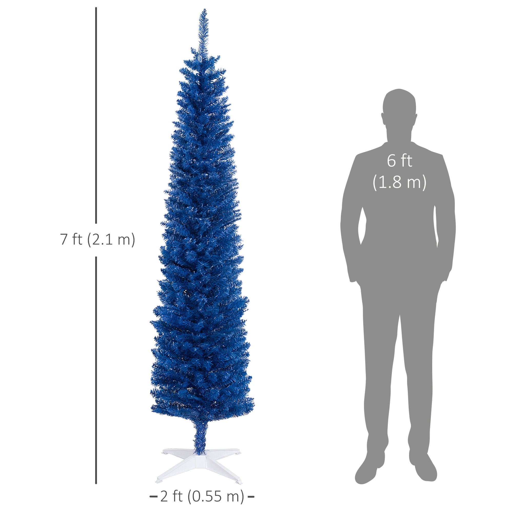 HOMCOM 7ft Artificial Christmas Tree, Pencil Christmas Tree for Xmas Holiday Decor, Deep Blue