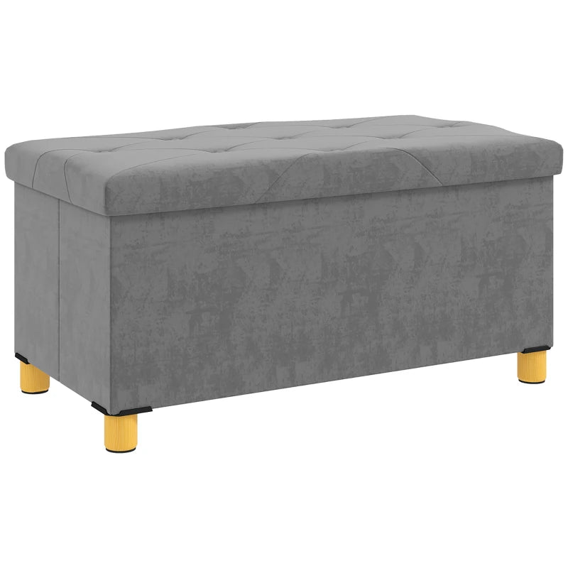 Storage Ottoman Bench, Velvet Upholstered Foldable Ottoman Footrest, Foot Stool with Wood Legs for Living Room, Bedroom