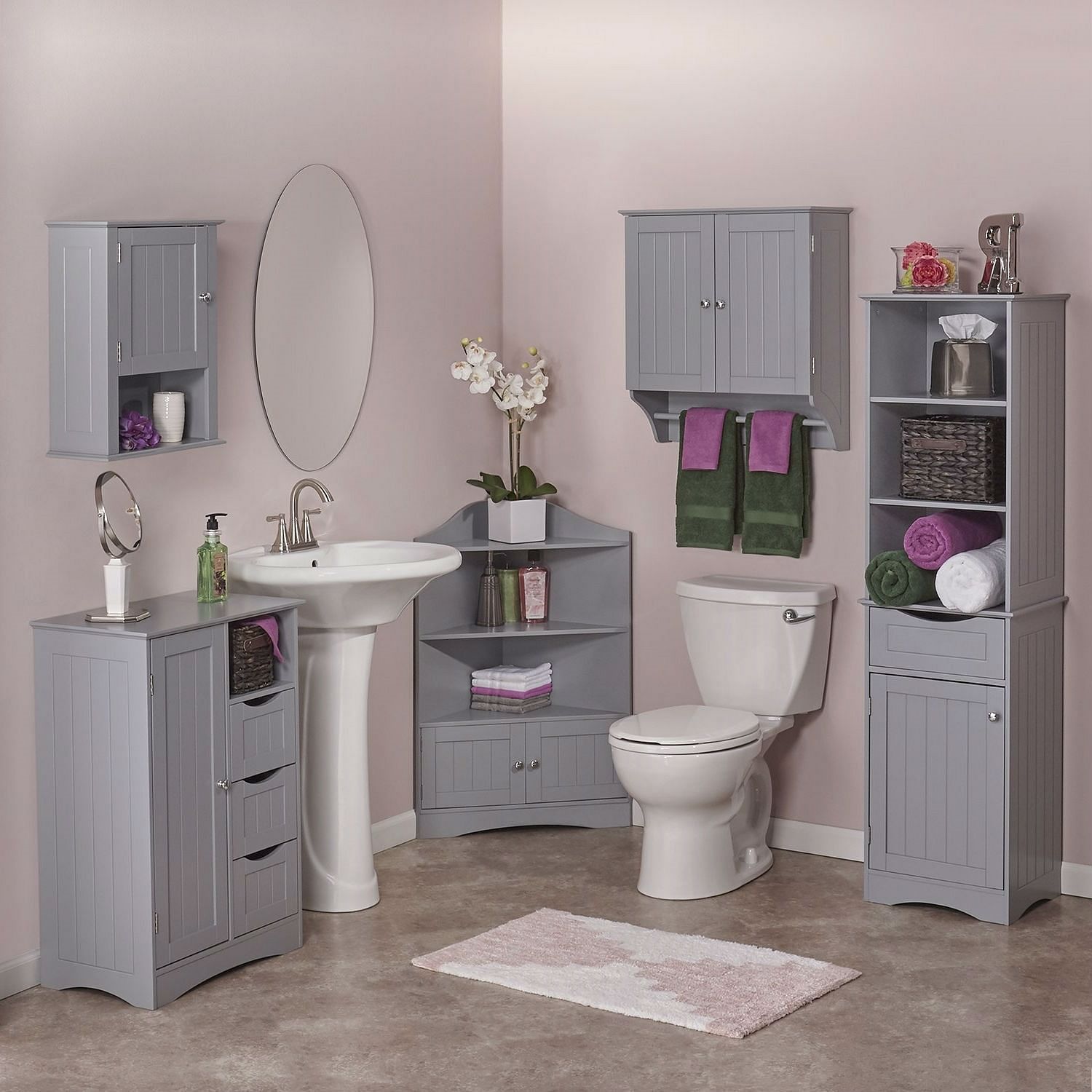Gray 2-Door Bathroom Wall Cabinet with Towel Bar - Free Shipping