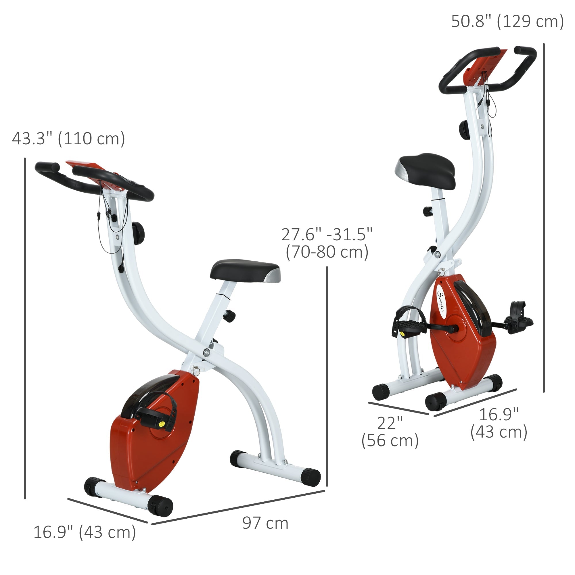 Soozier Foldable & Quiet Exercise Bike with 8-Level Magnetic Resistance, Pulse Sensor, Wheels and LCD Monitor, Red