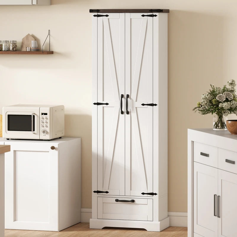 71" Pantry Cabinet, Kitchen Storage Cabinet with Adjustable Shelves, 2 Doors and Drawer for Dining Room, White