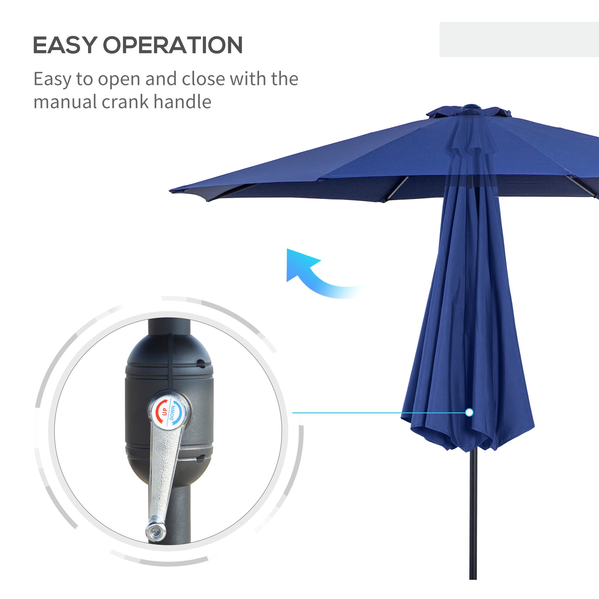 Outsunny Steel Frame Patio Parasol: 10'x 8' Round Market Garden Canopy for Outdoor, Blue