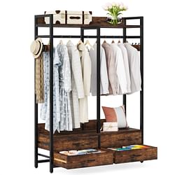 Heavy Duty Brown Black Garment Rack Clothes Hanging Rod with 4 Storage Drawers - Free Shipping