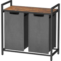 Modern Grey 2-Basket Laundry Hamper Sorter Black Frame Rustic Brown Top Shelf - Free Shipping