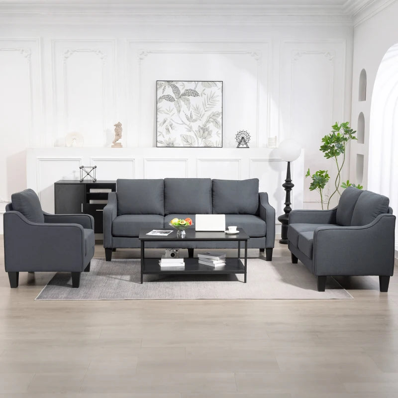 Loveseat Sofa, Modern Couch with Pocket Spring, Linen Upholstered, Thick Padded, Charcoal Grey