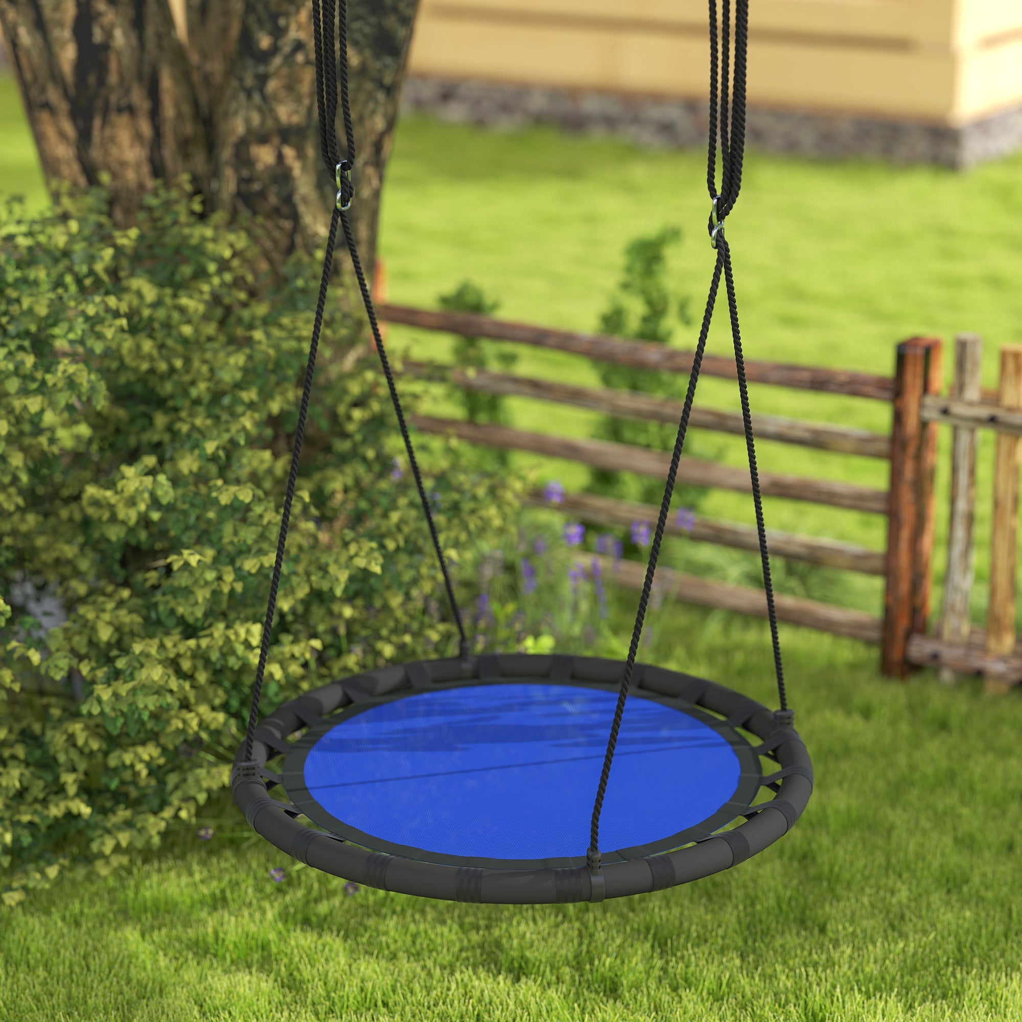 Qaba 39 inch Saucer Tree Swing Set for Kids with Adjustable Hanging Ropes for Outdoor, Backyard, Navy Blue