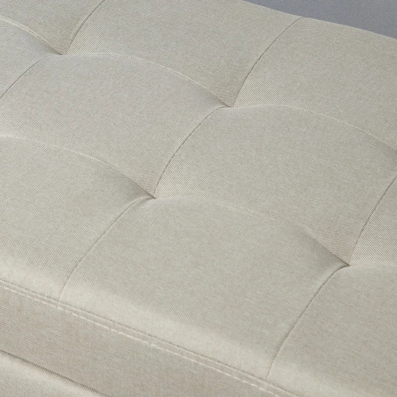 Rectangular Entry Bench, Tufted Upholstered Linen Fabric Wood Feet Storage Ottoman Bench, Beige
