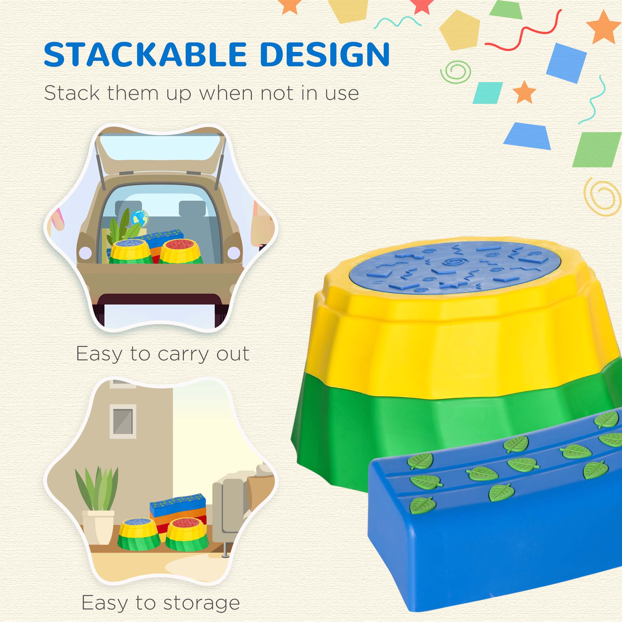 Outsunny Stepping Stones: 8pc Toddler Balance Beam Set, Non-slip Surface, Stackable Stepping Stones for Kids Sensory Play Equipment