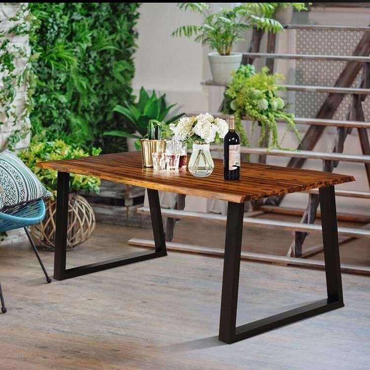 Modern Indoor Outdoor Metal Frame Wood Top Patio or Kitchen Dining Table - Free Shipping