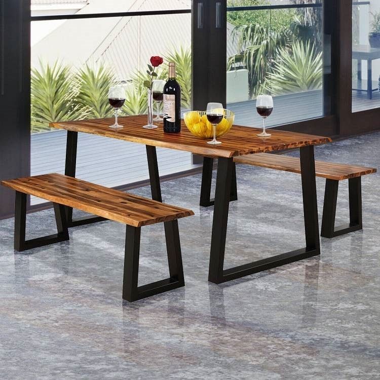 Modern Indoor Outdoor Metal Frame Wood Top Patio or Kitchen Dining Table - Free Shipping
