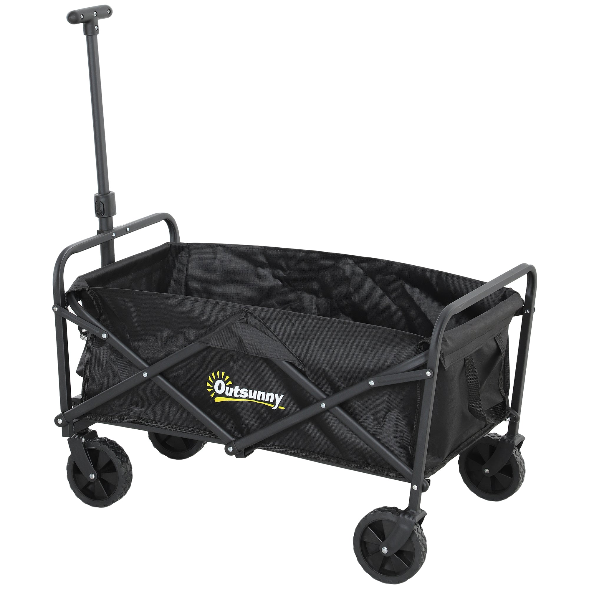 Outsunny Collapsible Folding Garden Cart, Heavy Duty Lawn Wagon with Universal Wheels and Adjustable Handle, Black