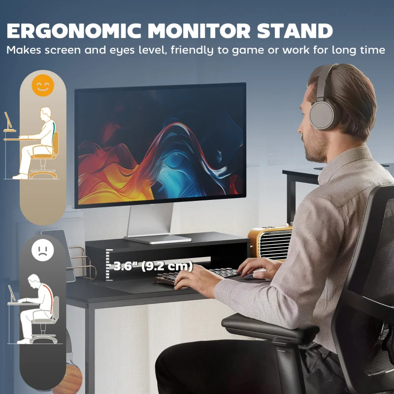 96 Inch Gaming Desk, Dual Computer Desk for 2 Person with Power Outlets and Monitor Stands, Black