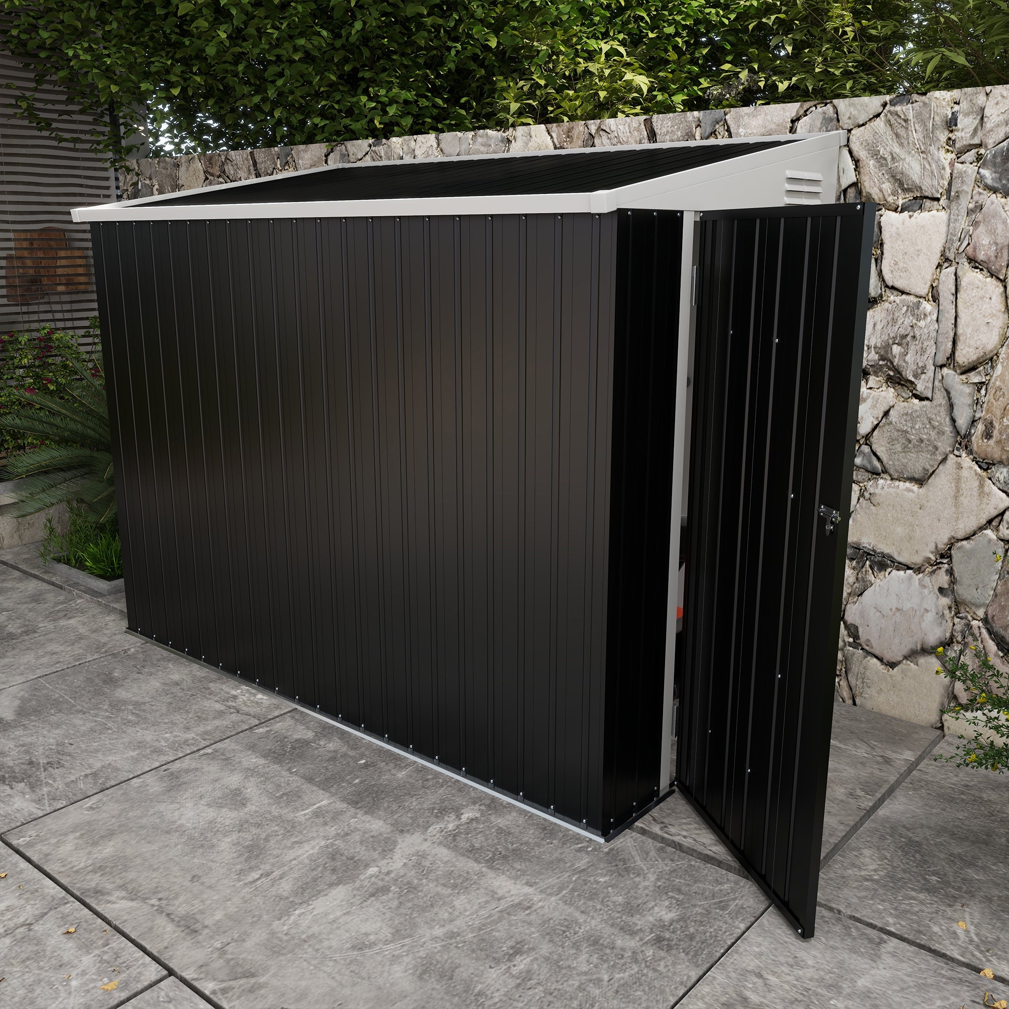 Outsunny 4x8 ft Metal Garden Shed Outdoor Storage Lean-To Tool House with Lockable Door Air Vents for Backyard Patio Lawn