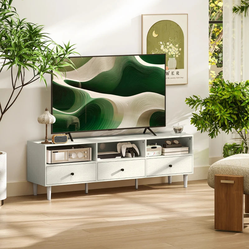 TV Stand for up to 75 Inches, TV Table with 3 Storage Shelves, 3 Drawers for Living Room, Bedroom, Cream White