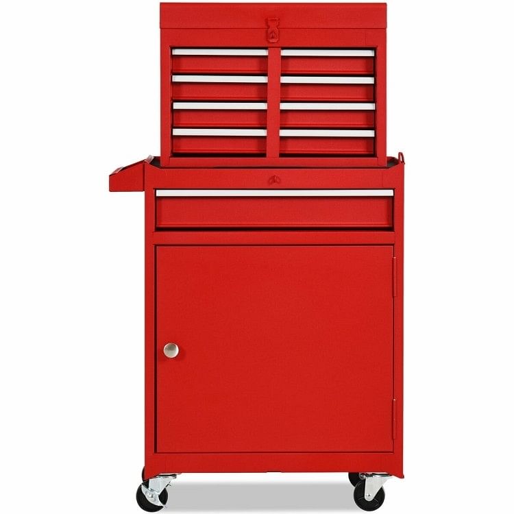 Red Heavy Duty Steel Lockable Rolling Tool Chest Mobile Garage Storage Cart - Free Shipping