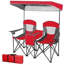 Red 2-Piece Folding Camping Canopy Chairs Set with Cup Holder and Storage Pocket - Free Shipping