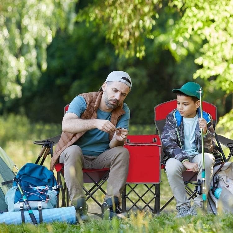 Red 2-Piece Folding Camping Canopy Chairs Set with Cup Holder and Storage Pocket - Free Shipping