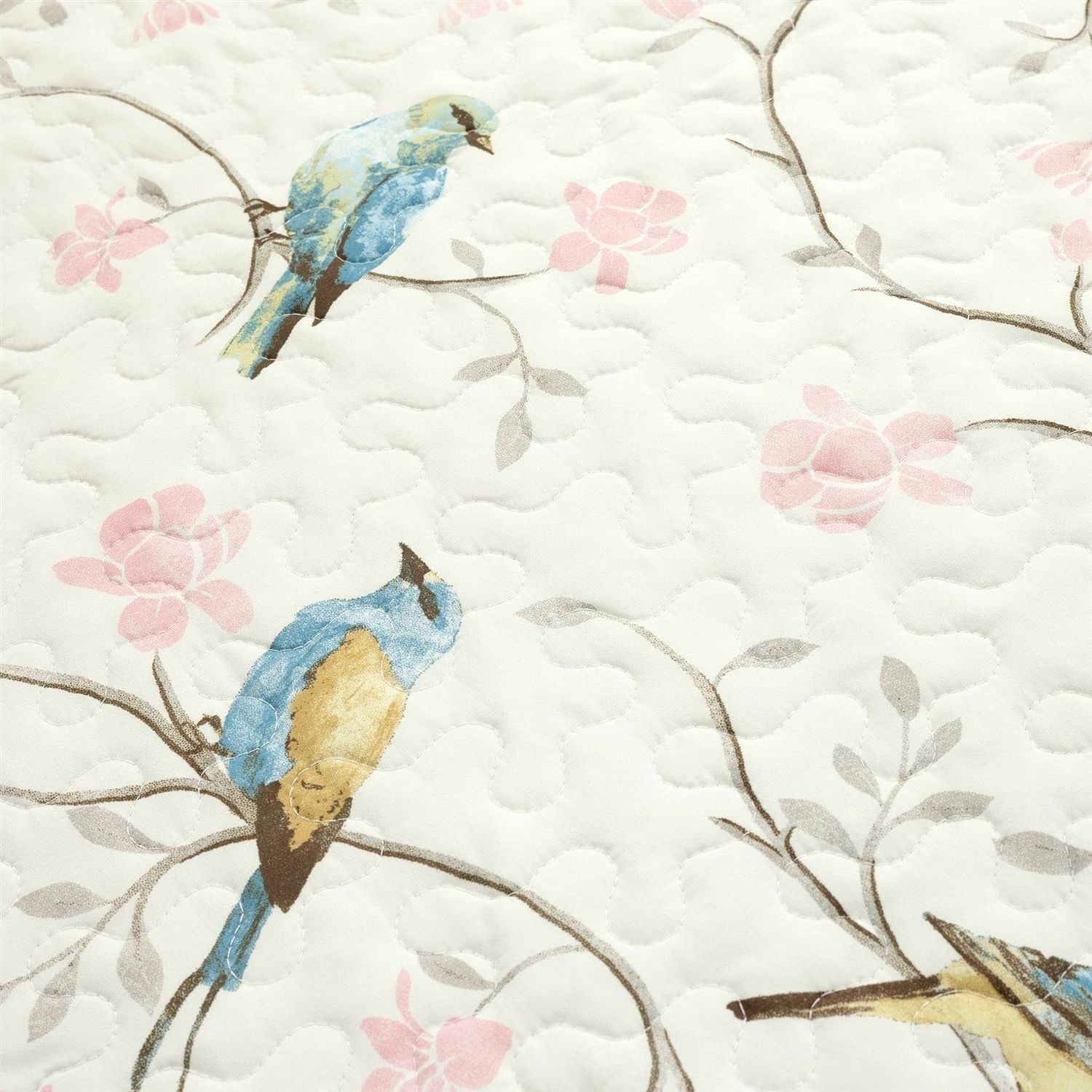 Full/Queen Reversible Lightweight Polyester Floral Birds 3 Piece Quilt Set - Free Shipping