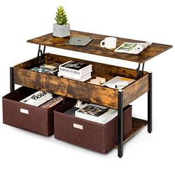 Rustic FarmHouse Lift-Top Multi Purpose Coffee Table with 2 Storage Drawers Bins - Free Shipping