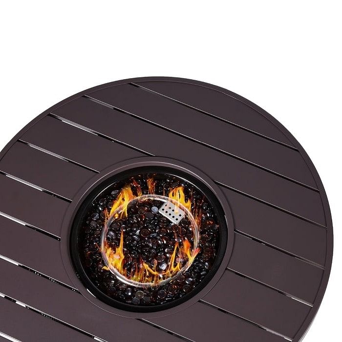 50,000 BTU Brown Wicker Round LP Gas Propane Fire Pit w/ Faux Wood Tabletop and Cover - Free Shipping