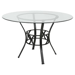Round 48-inch Clear Glass Dining Table with Black Metal Frame - Free Shipping