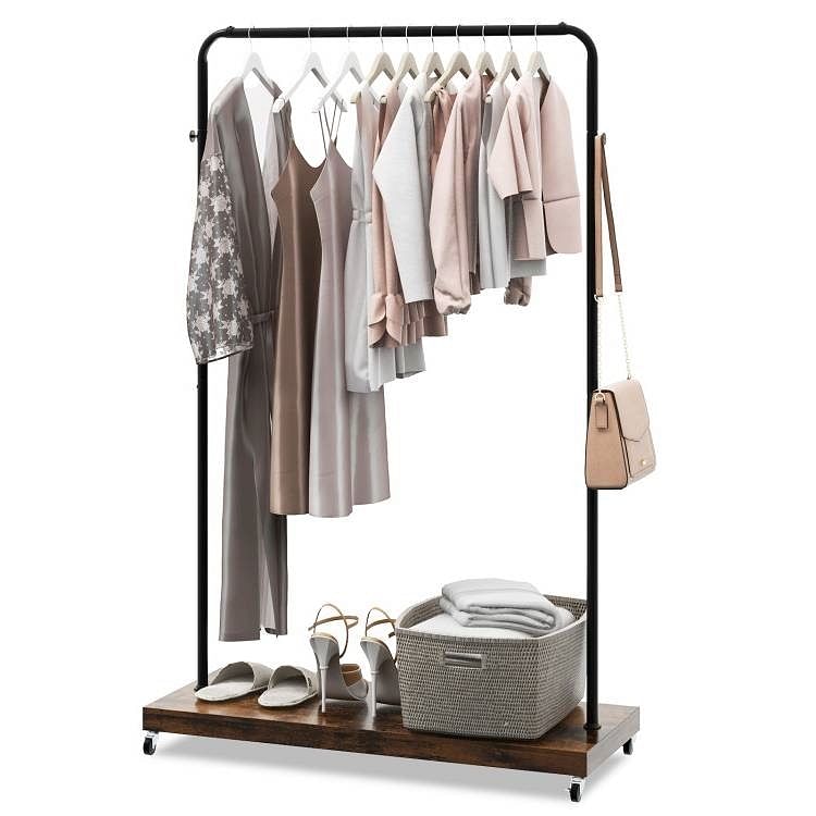 Industrial Style Heavy Duty Metal Pipe Clothes Garment Rack with Bottom Shelf - Free Shipping