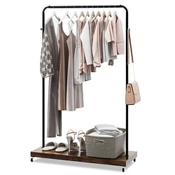 Industrial Style Heavy Duty Metal Pipe Clothes Garment Rack with Bottom Shelf - Free Shipping