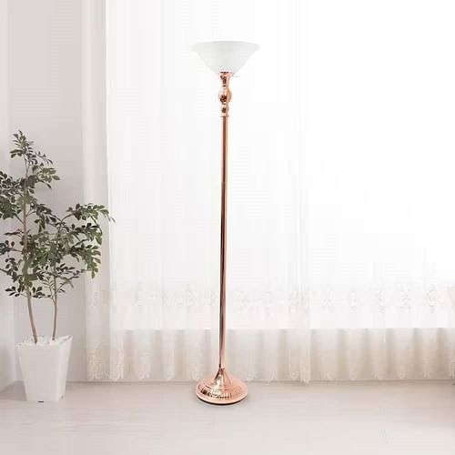 Rose Gold Copper Finish Metal Floor Lamp Torchiere with White Glass Shade - Free Shipping