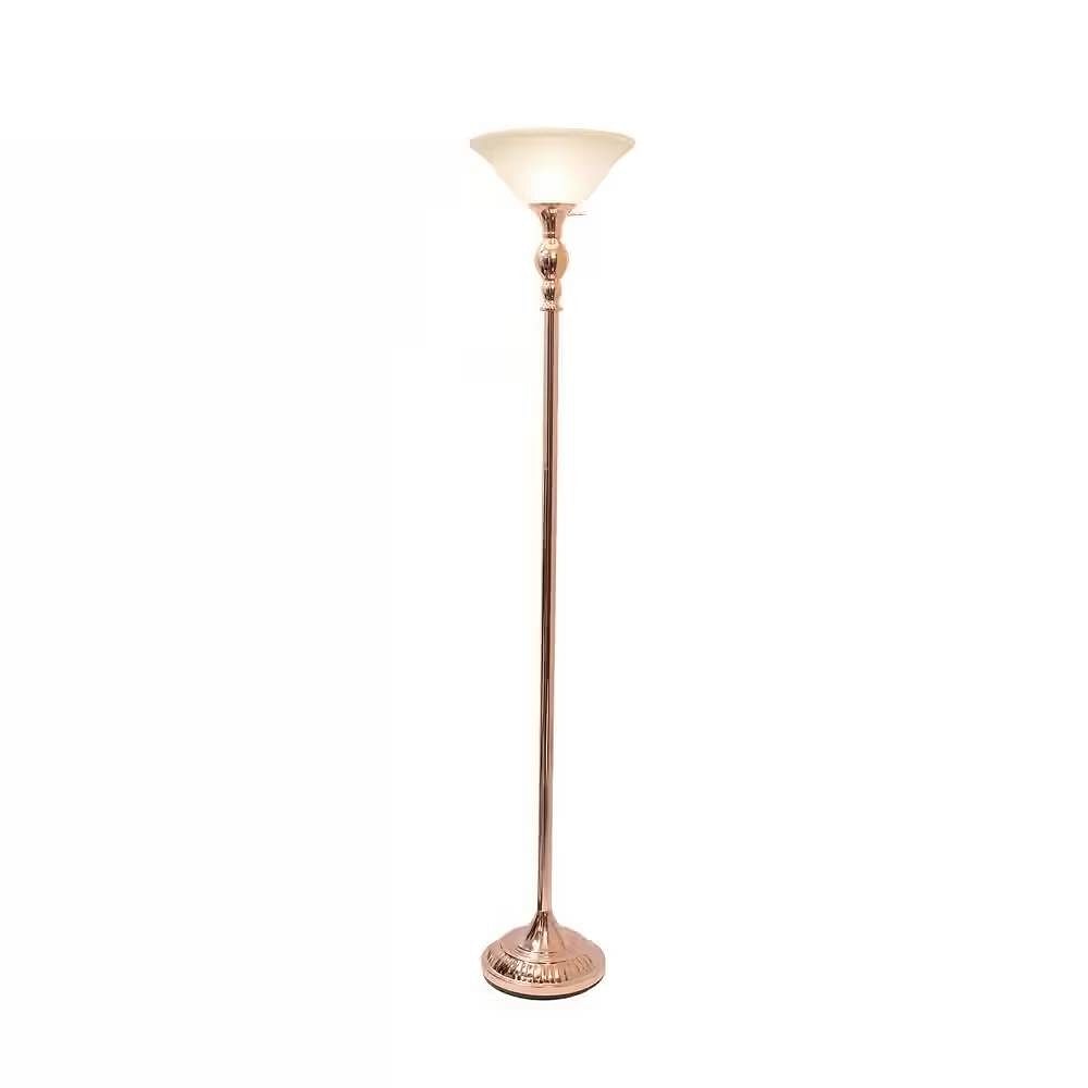 Rose Gold Copper Finish Metal Floor Lamp Torchiere with White Glass Shade - Free Shipping