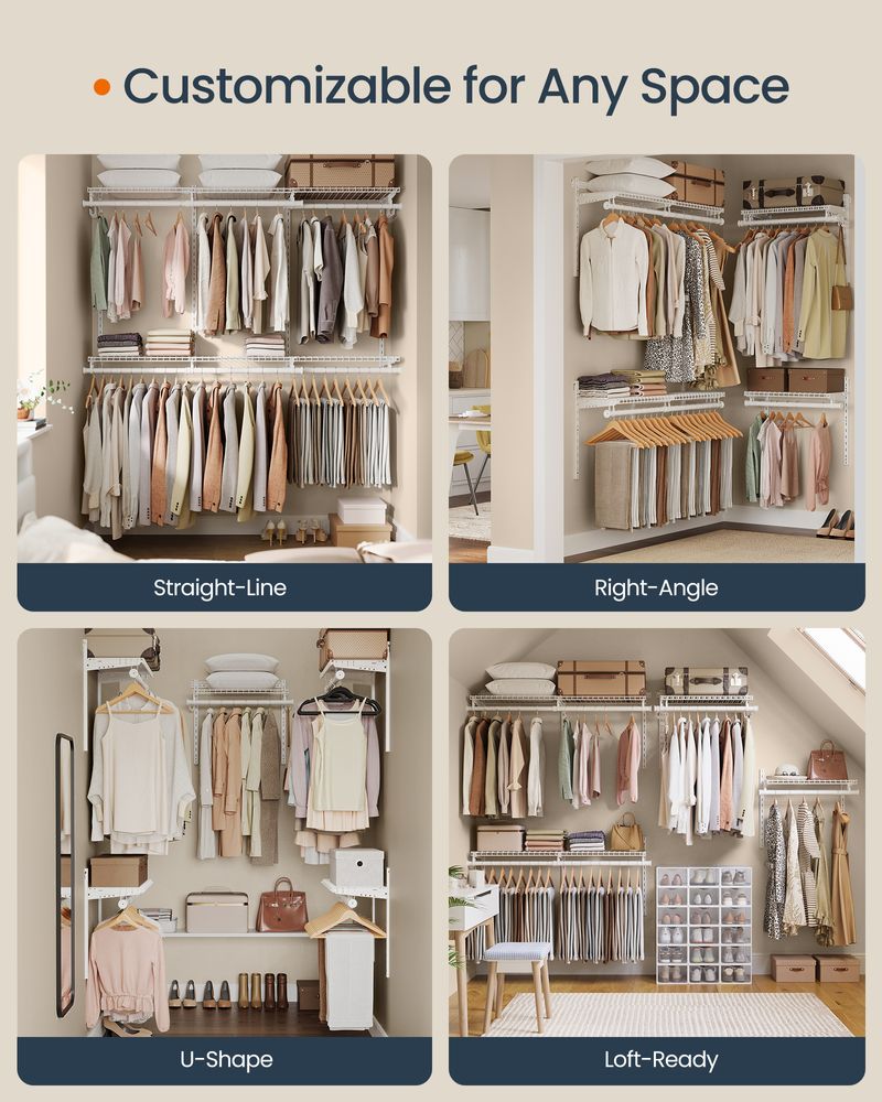 Heavy-Duty Metal Wardrobe Closet with Shelves and Hooks, 96.1" x 12.8" x 48.3", White