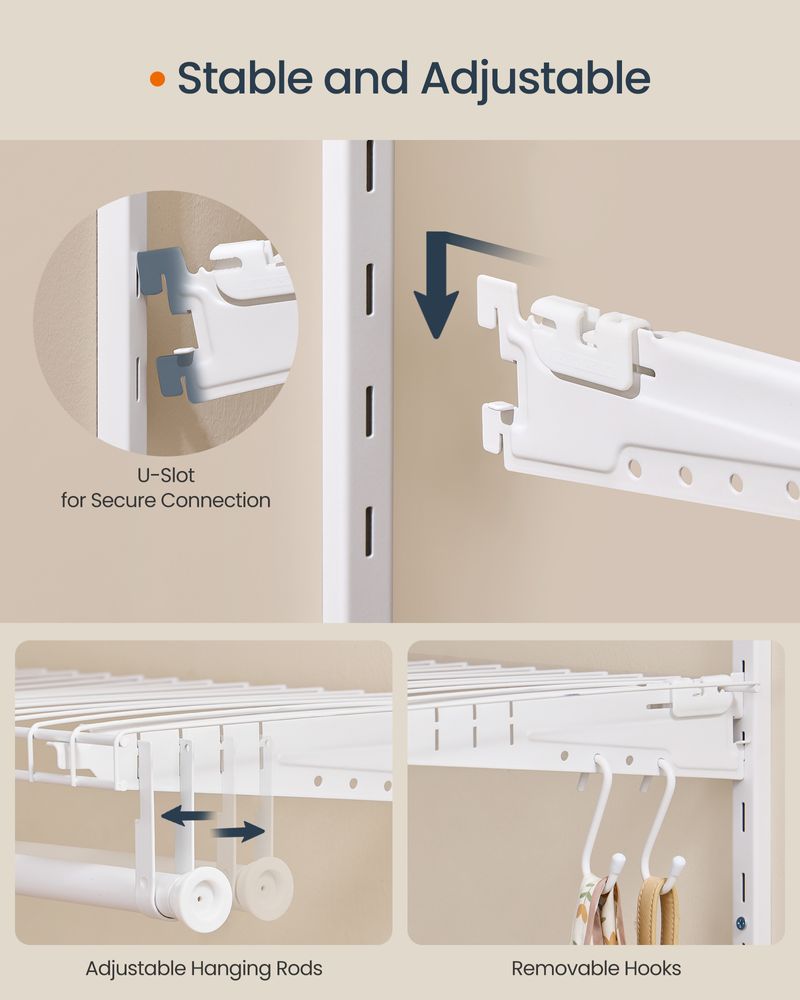 Heavy-Duty Metal Wardrobe Closet with Shelves and Hooks, 96.1" x 12.8" x 48.3", White